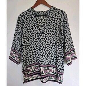 VTG Whisper Tunic Womens S Top 3/4 Sleeve Boho Floral Artsy Gypsy Eclectic Flowy